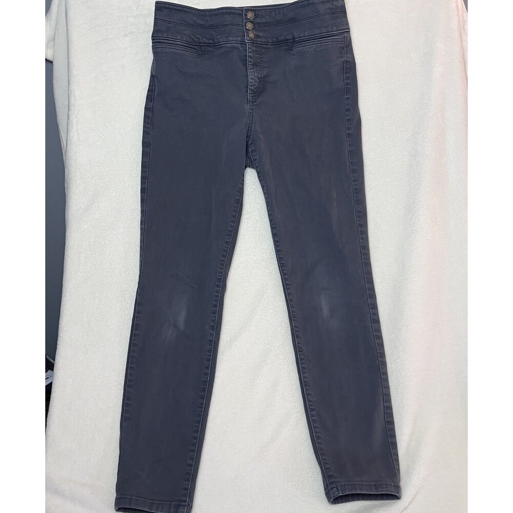 LOFT Womens Size 10 Gray High Rise Stretch Pants 3 Button Slim Straight